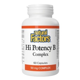 NATURAL FACTORS Hi Potency B Complex 50mg, Συμπλήρωμα Διατροφής για τη Παραγωγή Ενέργειας -60caps