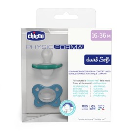 CHICCO Physioforma Dual Soft 16-36m, Πιπίλα Σιλικόνης Μπλε -2τεμ