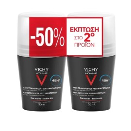 VICHY Homme Deodorant Roll- On Ανδρικό Αποσμητικό για Ευαίσθητες Επιδερμίδες 48h - 2Χ50ml