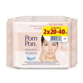 POM PON All Skin Types, Υγρά Μαντηλάκια Ντεμακιγιάζ για Πρόσωπο & Μάτια (2x20τεμ) -40τεμ
