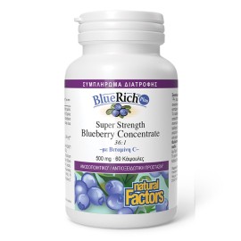 NATURAL FACTORS BlueRich Plus, Πανίσχυρη Αντιοξειδωτική Φόρμουλα Υπερσυμπυκνωμένου Μπλούμπερι - 60caps