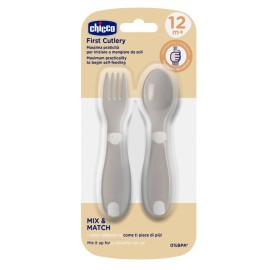CHICCO First Cutlery, Σετ Κουταλοπίρουνα Για 12+ Μηνών Grey -2τμχ