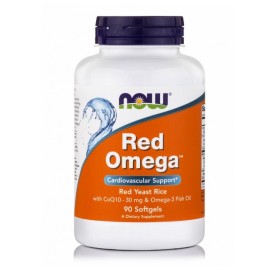 NOW FOODS Red Omega Fish Oil Softgels, Συμπλήρωμα Διατροφής με Red Yeast Rice, Συνενζύμου Q10 & Οmega-3 Ιχθυελαίου - 90softgels