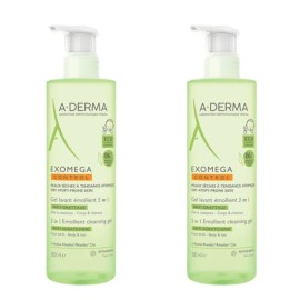A-DERMA Promo Exomega Control 2 in 1 Anti-Scratching Emollient Cleansing Gel, Καθαριστικό Τζελ κατά του Κνησμού 2x500ml με -50% στο 2ο Προϊόν