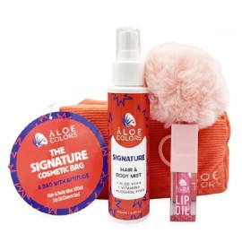 ALOE COLORS The Signature Cosmetic Bag/ Hair & Body Mist με Άρωμα Ορχιδέας -100ml & Lip Oil με pom pom Charm -5ml & ΔΩΡΟ Νεσεσέρ, 1σετ