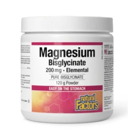 NATURAL FACTORS Magnesium Bisglycinate 200mg, Συμπλήρωμα Διατροφής με Δισγλυκινικό Μαγνήσιο σε Σκόνη -120gr