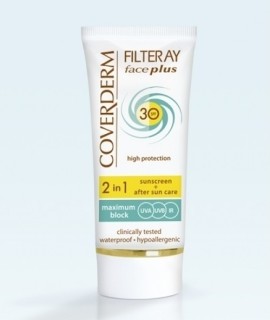 COVERDERM Filteray Face Plus SPF30, Soft Brown, Αντηλιακή Κρέμα Προσώπου με Χρώμα & After Sun, Κανονική Επιδερμίδα - 50ml