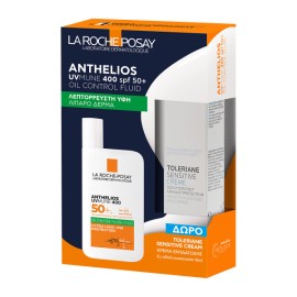 LA ROCHE POSAY Anthelios UVMUNE 400 Oil Control Fluid SPF50+, Λεπτόρευστο Αντηλιακό Προσώπου για Λιπαρό Δέρμα - 50ml & ΔΩΡΟ Toleriane Sensitive Cream - 15ml