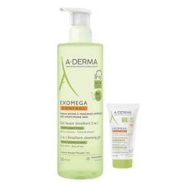 A-DERMA Promo Exomega Control 2 in 1 Emollient Cleansing Gel,Μαλακτικό Τζελ Καθαρισμού -500ml & ΔΩΡΟ Emollient Cream, Ενυδατική Κρέμα -50ml, 1σετ