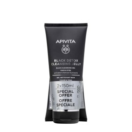 APIVITA Black Detox Cleansing Jelly, Μαύρο Τζελ Καθαρισμού για Πρόσωπο & Μάτια - 2τεμx150ml