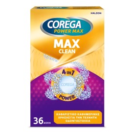 COREGA Power Max Clean 4in7, Καθαριστικά Δισκία για Τεχνητές Οδοντοστοιχίες με Περισσότερο Ενεργό Οξυγόνο -36tabs