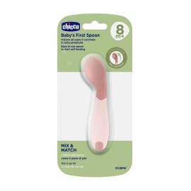 CHICCO Babys First Spoon, Κουτάλι Σιλικόνης για Βρέφη 8m+ Ροζ -1τεμ