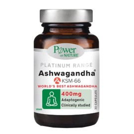 POWER OF NATURE Platinum Range Ashwagandha KSM-66 400mg, Συμπλήρωμα Διατροφής με Ασβαγκάντα -30caps
