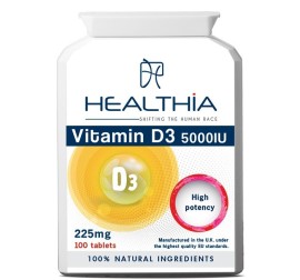 HEALTHIA Vitamin D3 5000IU 225mg - 100 κάψουλες