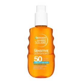 GARNIER Ambre Solaire New Sensitive Advanced SPF50, Ενυδατικό Αντηλιακό Νερό για Πρόσωπο και Σώμα -150ml