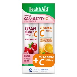 HEALTH AID Cranberry 500mg + C, Συμπλήρωμα Διατροφής με Κράνμπερι & Βιταμίνη C - 20αναβρ. δισκία  & Vitamin C 1000mg, Βιταμίνη C - 20αναβρ. δισκία