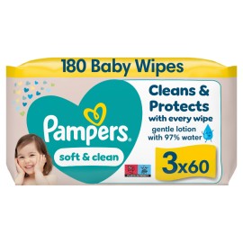 PAMPERS Baby Wipes Soft & Clean, Απαλά Μωρομάντηλα - 3x60= 180τεμ