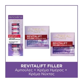 LOREAL PARIS Σετ Skincare Routine Revitalift Filler 35+, Replumping Ampules - 7amp x 1.3ml & Day Cream - 50ml & Night Cream - 50ml