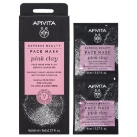 APIVITA Express Beauty Face Mask Pink Clay, Μάσκα Προσώπου με Ροζ Άργιλο για Απαλό Καθαρισμό - 2x8ml