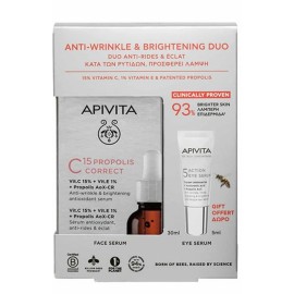APIVITA Promo Anti-Wrinkle & Brightening Duo με Apivita Bee Tech Concentrates C15 Propolis Correct, Αντιρυτιδικός & Αντιοξειδωτικός Ορός Λάμψης -30ml & ΔΩΡΟ Ορός Ματιών 5 Action Eye Serum -5ml, 1σετ