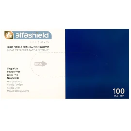 ALFASHIELD Μπλέ Γάντια Νιτριλίου μιας Χρήσης Χωρίς Πούδρα, Medium - 100τεμ