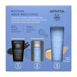 APIVITA Promo Aqua Beelicious Routine Tinted/ Κρέμα Ενυδάτωσης με Χρώμα SPF30 -40ml, Booster Αναζωογόνησης & Ενυδάτωσης -10ml & ΔΩΡΟ Μαύρο Gel Καθαρισμού για Πρόσωπο & Μάτια -5ml, 1σετ
