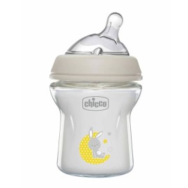 CHICCO Natural Feeling, Μπιμπερό Γυάλινο με Θηλή Σιλικόνης 0+  -150 ml