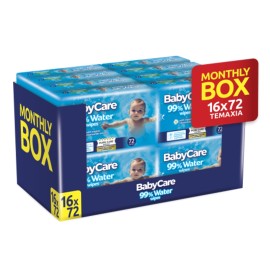 BABYCARE 99% Water, Μωρομάντηλα με Αγνό Νερό & Εκχύλισμα Οργανικού Χαμομηλιού Monthly Box -16x72 τεμάχια