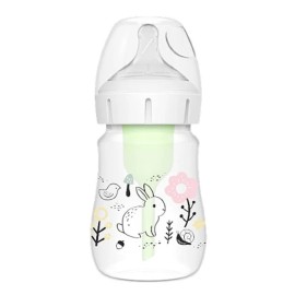 DR. BROWNS Natural Flow Anti-Colic Options+, Μπιμπερό Πλαστικό Κατά των Κολικών με Φαρδύ Λαιμό 0m+ Λαγουδάκι, 150ml -1τεμ