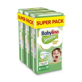 BABYLINO Sensitive Cotton Soft No6 13-18 Kg Super Pack, Πάνες με Απαλό Κάλυμμα με Βαμβάκι - 114τεμ (3x38)