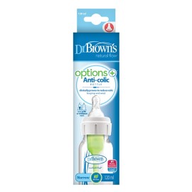 DR. BROWNS Natural Flow Options+ Plastic Baby Bottle, Μπιμπερό Πλαστικό Κατά των Κολικών με Στενό Λαιμό 120ml 0m+ - 1τεμ