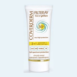 COVERDERM Filteray Face Plus SPF50, Light Beige, Αντηλιακή Κρέμα Προσώπου με Χρώμα & After Sun, Λιπαρή/ Ακνεϊκή Επιδερμίδα - 50ml
