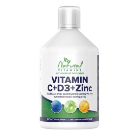 NATURAL VITAMINS Vegan Vitamin C + D3 + Zinc,Πολυβιταμίνη με Γεύση Πορτοκάλι - 500ml