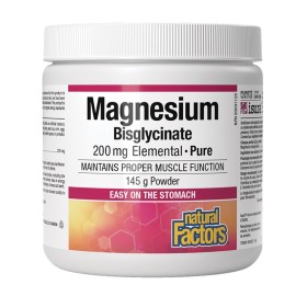 NATURAL FACTORS Magnesium Bisglycinate 200mg, Συμπλήρωμα Διατροφής με Δισγλυκινικό Μαγνήσιο σε Σκόνη - 145gr