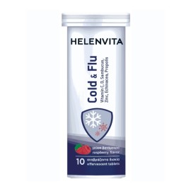 HELENVITA Cold & Flu, Συμπλήρωμα Διατροφής με Βιταμίνες C & D, Σαμπούκο, Ψευδάργυρο, Εχινάκια & Πρόπολη με Γεύση Βατόμουρο - 10αναβρ. δισκία