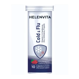 HELENVITA Cold & Flu, Συμπλήρωμα Διατροφής με Βιταμίνες C & D, Σαμπούκο, Ψευδάργυρο, Εχινάκεια & Πρόπολη με Γεύση Βατόμουρο - 10αναβρ. δισκία