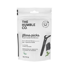 THE HUMBLE CO Dental Floss Picks Grip Handle, με Ενεργό Άνθρακα, Γεύση Μέντα - 50τεμ