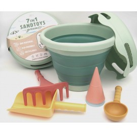 COMPACTOYS 7 in 1 Sand Toys Green Bio Material, Κουβαδάκι & Παιχνίδια για Άμμο, Πράσινο- 7τεμ