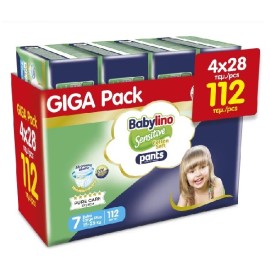 BABYLINO Sensitive Cotton Soft No 7 Giga Pack 15-25kg, Βρεφικές Πάνες με Απαλό Κάλυμμα με Βαμβάκι 4X28 -112τεμ