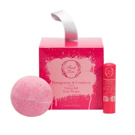 FRESH LINE Pomegranate & Cranberry Limited Edition Candy Box, Χειροποίητη Αναβράζουσα Μπάλα - 120g & Αντιοξειδωτική Θεραπεία Χειλιών - 5,4g