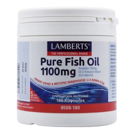 LAMBERTS Pure Fish Oil 1100mg, Συμπυκνωμένο Ιχθυέλαιο, Παρέχει 700mg Ω3 Λιπαρών Οξέων - 180caps