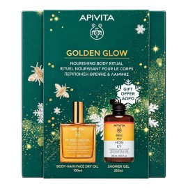 APIVITA Promo Golden Glow, Ξηρό Λάδι Θρέψης & Επανόρθωσης με Πρόπολη & 6 Πολύτιμα Έλαια -100ml & Αφρόλουτρο με Μέλι & Αλόη -250ml, 1σετ
