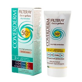 COVERDERM Filteray Face Plus SPF50 Tinted/ Soft Brown, Αντιηλιακό Προσώπου με Χρώμα & After Ξηρές/Ευαίσθητες Επιδερμίδες -50ml