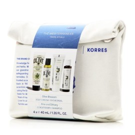 KORRES Promo The Mediterranean Travel Rituals/ Pure Greek Olive, Αφρόλουτρο με Άνθη Eλιάς -40ml & Ενυδατική Κρέμα Σώματος -40ml & Σαμπουάν για Κανονικά Μαλλιά -40ml & Μαλακτική Κρέμα για Κανονικά Μαλλιά -40ml, 1σετ
