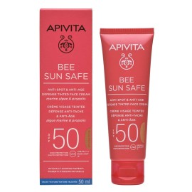 APIVITA Bee Sun Safe Anti Spot & Anti Age Golden Tinted, Αντηλιακή Κρέμα Προσώπου με Χρώμα Κατά των Πανάδων & των Ρυτίδων SPF50 - 50ml