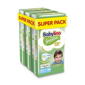 BABYLINO Sensitive Cotton Soft No7 15+ Kg Super Pack, Πάνες με Απαλό Κάλυμμα με Βαμβάκι - 108τεμ (3x36)