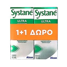 SYSTANE Ultra, Λιπαντικές Οφθαλμικές Σταγόνες Χωρίς Συντηρητικά -10ml (1+1 Δώρο), 2τεμ