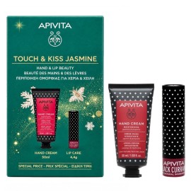 APIVITA Promo Touch & Kiss Jasmine, Ενυδατική Κρέμα Χεριών Ελαφριάς Υφής με Γιασεμί & Πρόπολη -50ml & Ενυδατικό Προστατευτικό Lip Balm Χειλιών, Black Currant -4.4g, 1σετ