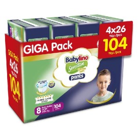 BABYLINO Sensitive Cotton Soft No 8 Giga Pack 20+kg, Βρεφικές Πάνες με Απαλό Κάλυμμα με Βαμβάκι 4X26 -104τεμ