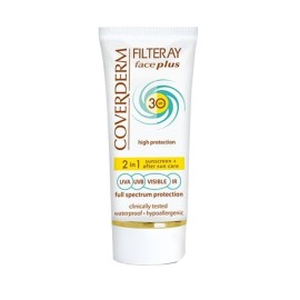 COVERDERM Filteray Face Plus SPF30 Tinted/ Soft Brown, Αντιηλιακό Προσώπου με Χρώμα & After Sun Λιπαρή/ Ακνεϊκή Επιδερμίδα -50ml